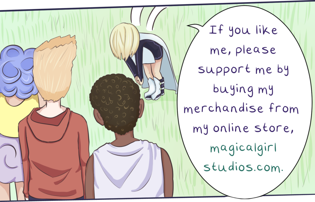 The scene from the webcomic where Mirror-chan first mentions Magical Girl Studios.